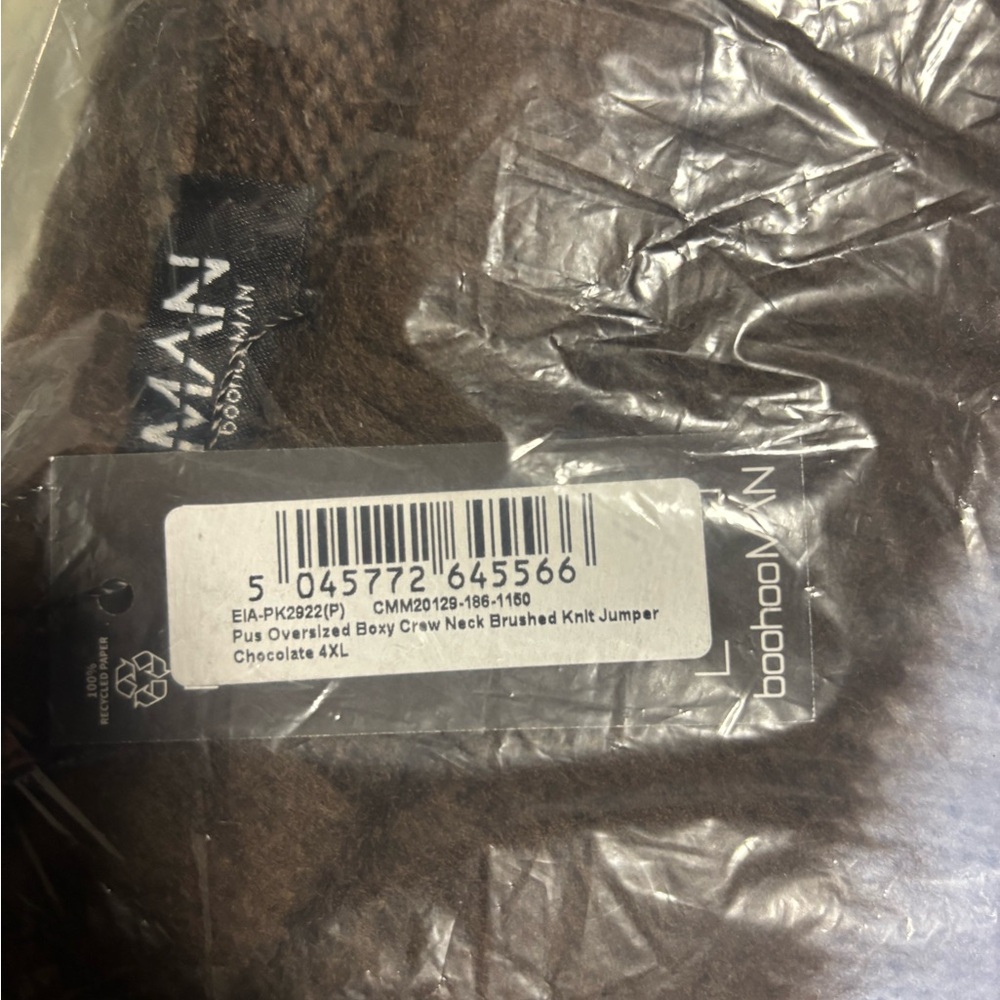 Boohoo plus oversized boxy crew neck brushed knit jumper chocolate 4XL